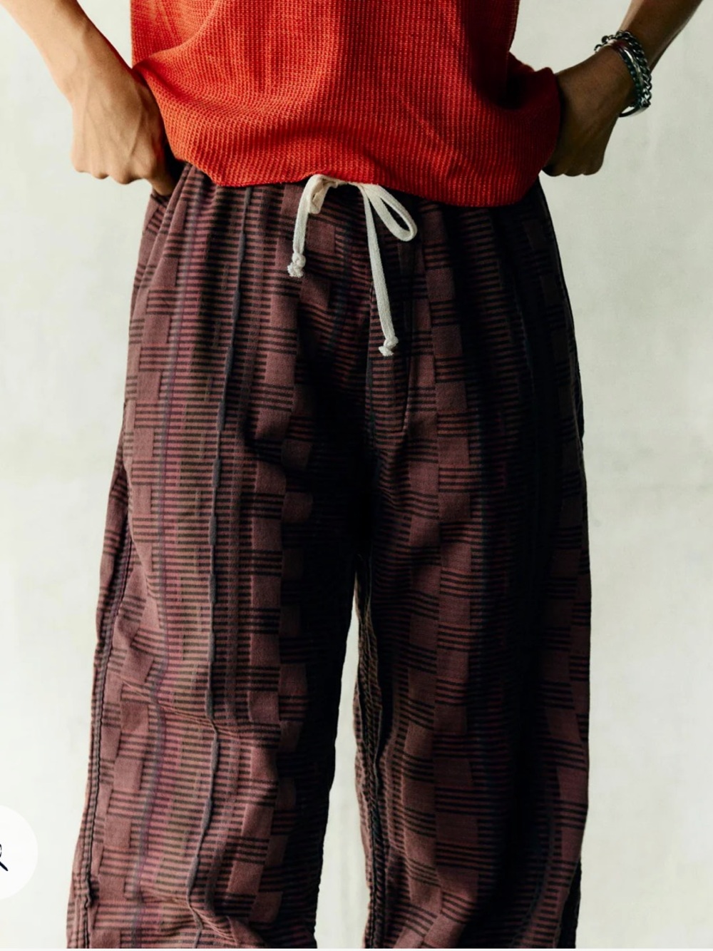 imogene + willie maroon patterned drawstring pants